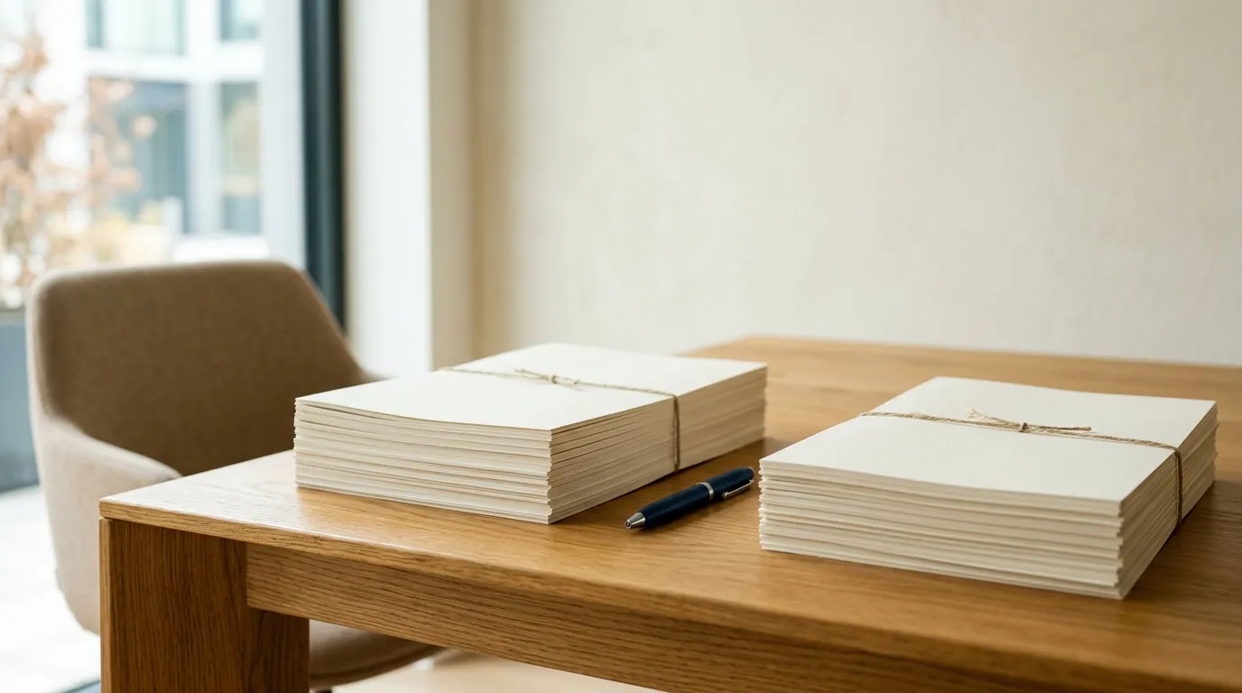 Two documents and a fountain pen laid side by side on a desk.